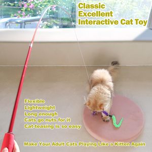 Jouet de luxe pour chat, baguette rétractable 2 pièces avec 9 recharges de plumes, jeu interactif pour chats d'intérieur, anti-ennui - Product Image 2