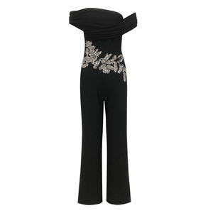 Tuta Intera da <span class=keywords><strong>Donna</strong></span> Senza Spalline Nera con Vita Alta e Gamba Larga con Strass, Abbigliamento Casual all'Ingrosso - Product Image 1