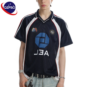 QZFSO Custom Blokecore Y2K Retro Football Polo Shirt Blockette Colorblock Oversized V-neck Casual Athletic Soccer Jersey - Product Image 2