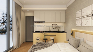 Juego de Muebles Comerciales Modernos: Cama de Madera, Mesita de Noche, Armario, Mesa Auxiliar de Cocina y Sillas para Dormitorio de Hotel de 3 Estrellas (Habitación Completa) - Product Image 3