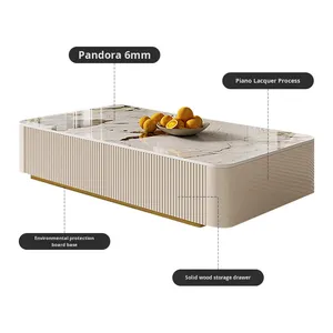 Mesa de centro de placa de roca estilo Wabi-Sabi minimalista italiano, combinación de gabinete de TV bajo para apartamento de casa pequeña pintada a mano para - Product Image 4