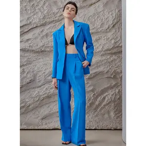 Costume de haute qualité et pantalon à jambes larges décontracté ample couleur unie pantalon deux pièces ensemble blazer pour les femmes