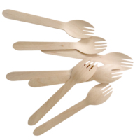 Cuillère-fourchette jetable en bois bio 2-en-1, mini fourchette-cuillère en bois, ustensiles jetables de luxe pour jardin, pelouse, maison et événements