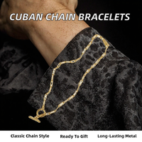 Bracelet chaîne cubaine tendance en acier inoxydable plaqué or et argent, bijou géométrique à maillons en T, idéal pour un cadeau