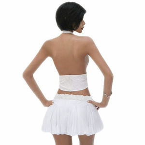 Conjunto Sexy de Top Halter con Espalda Descubierta y Cuello en V de Encaje Europeo y Minifalda de Cintura Baja para Mujer - Product Image 3