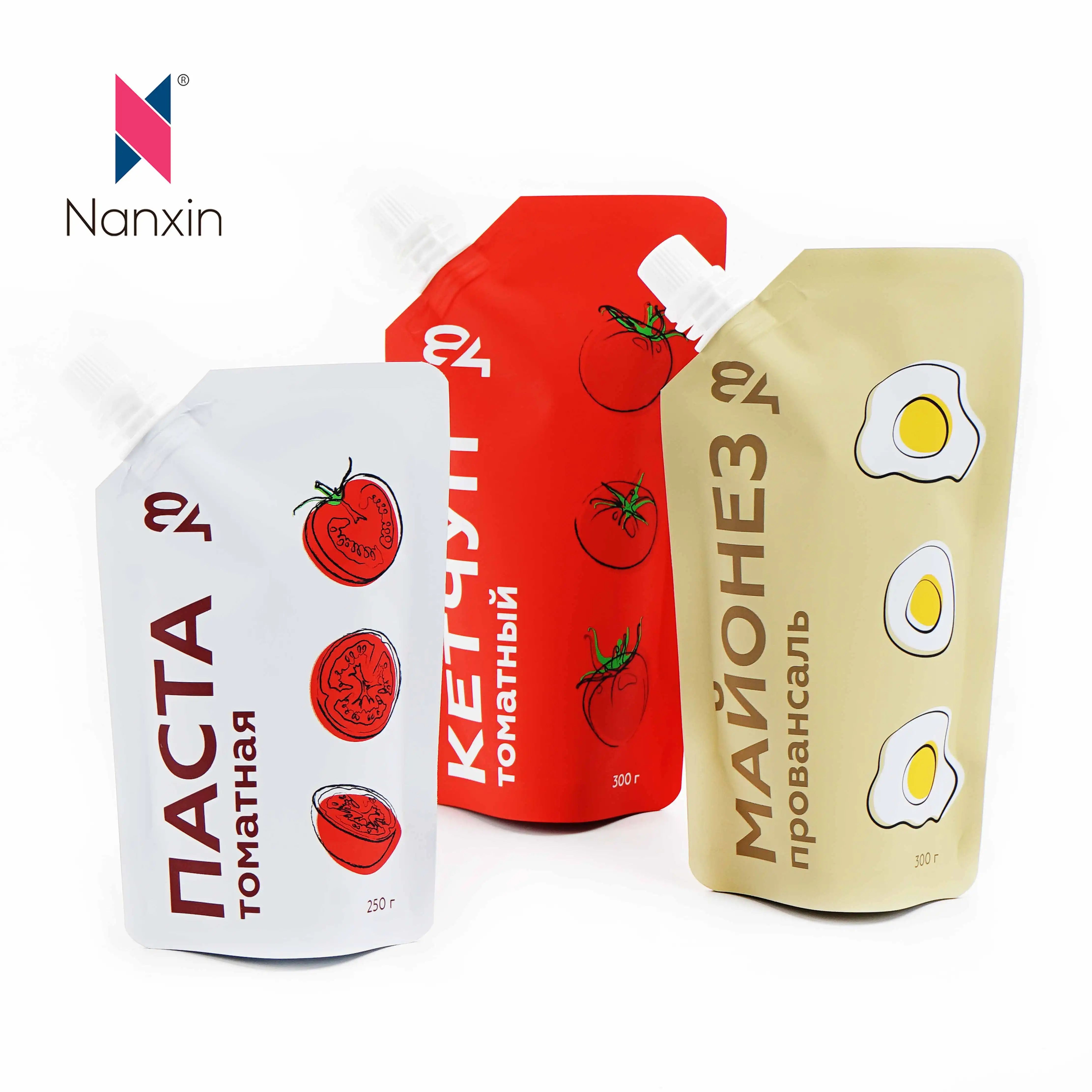 Customized Logo Food Grade Plastic Bags Tomato Paste Sauce Packing Ketchup Sauce Spout Pouch with Nozzle