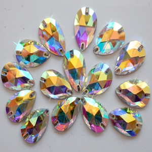 Coudre sur des perles de strass en verre en forme d'oeil de cheval/ovale/carré/rectangle accessoires de robe de mariée de mariage à deux trous perles en vrac - Product Image 4