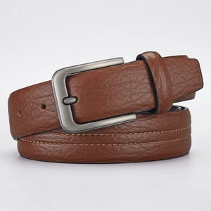 Cinturón <span class=keywords><strong>de</strong></span> Cuero PU Texturizado <span class=keywords><strong>de</strong></span> Moda Clásica para Hombre, Hebilla <span class=keywords><strong>de</strong></span> Aleación con Acabado Mate, Cinturón Cosido, Estilo Casual <span class=keywords><strong>de</strong></span> Negocios para Jeans - Product Image 1