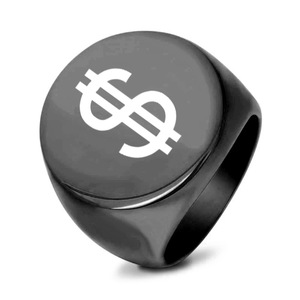 Bague pour homme en or 18 carats, ronde, gravée au laser avec le symbole du dollar, 22 mm, bijou tendance, cadeau - Product Image 4