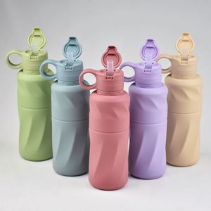 Botella Deportiva Infantil de 600 ml, Reutilizable, de Silicona, a Prueba de Fugas, Libre de BPA, Apta para Agua Hirviendo, con Pajita, para Camping, Escuela, Aire Libre, Bebés - Product Image 4