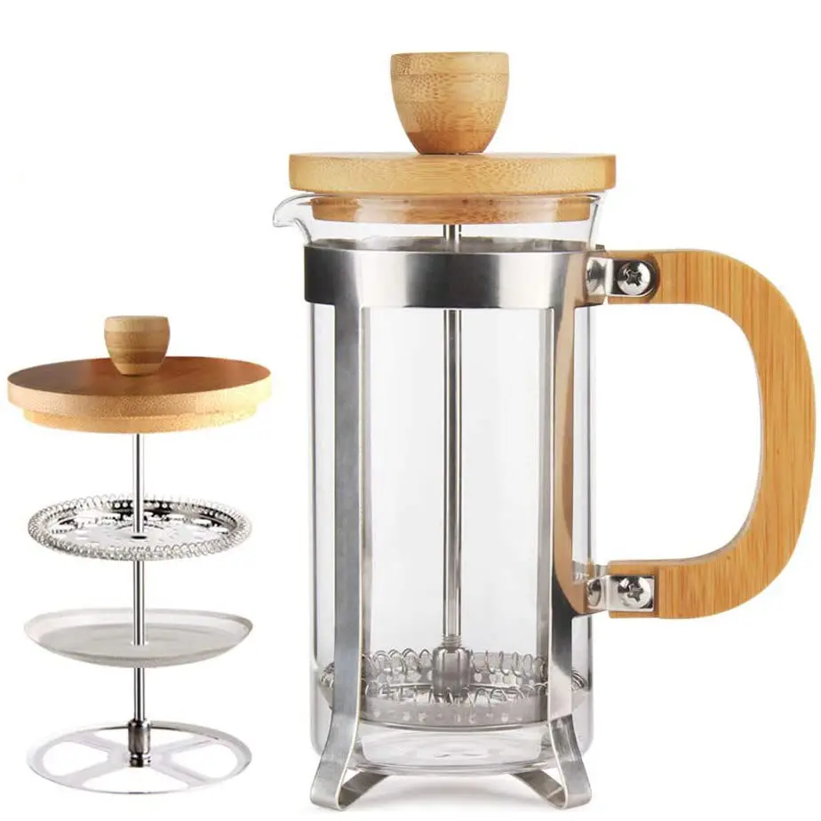 350/600/800/1000ml Heat Resistant Bamboo Coffee French Press With Handle