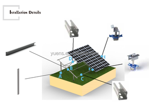 Sistema de Montaje en Suelo para Paneles Solares de Alta Precisión, Personalizado por <span class=keywords><strong>YUNES</strong></span> OEM, en Acero al Carbono Q235, Galvanizado, Modelo GP-3C, Resistente a Vientos de 60m/s - Product Image 3