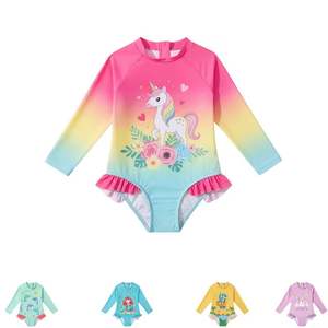 ชุดว่ายน้ำเด็กผู้หญิงแขนยาวแบบชิ้นเดียว UPF 50+ ซิปหน้า ลายยูนิคอร์น/นางเงือก พร้อมระบาย สำหรับเด็กวัยหัดเดิน - Product Image 1