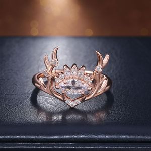 Anello con Corna di Cervo, Stile Europeo Elegante, Gioiello da Dito con Motivo Animale e Accento in Pietra, Regalo di Moda per Donne - Product Image 6