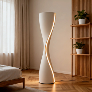 Lámpara de Pie Moderna con Diseño Retorcido, Plástico Blanco, LED, Control Táctil, Altura Ajustable, Diseño Minimalista, Tamaño Grande, Luz Cálida de 2700K - Product Image 6