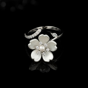 My Muyu Spring Pearl Flower <b>Open</b> <b>Ring</b> Gold Plated Adjustable Index Finger Jewelry Gift - Product Image 4