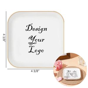 Decorative <b>Ceramic</b> Jewelry Dish Custom Logo Gold Edged Trinket Tray Personalized Wedding Favors <b>Ring</b> Holder for Nightstand - Product Image 1