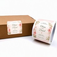 Autocollant personnalisé carré floral pour invitation de mariage, rouleau d'étiquettes roses personnalisées avec nom et date pour boîte cadeau, enveloppe, ou cadeau de fête