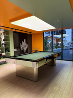 Table de billard BVM haut de gamme au design contemporain, 9 pieds, professionnelle, avec plateau en pierre bleue, poches en verre, pour intérieur, finition de luxe