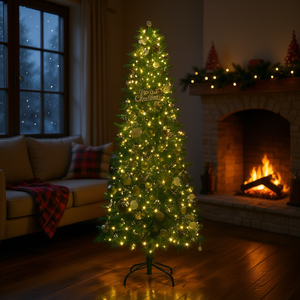 Árbol de Navidad Artificial de 82.68 Pulgadas en Verde con 300 Luces LED Blancas Cálidas, Árbol de Plástico Iluminado de National Tree Company - Product Image 2