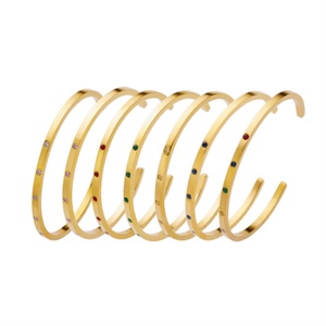 Titanium Fine Opening <b>Gemstone</b> Bangles Gold Plated Stainless Steel Zircon <b>Bracelet</b> Women Accessories - Product Image 1