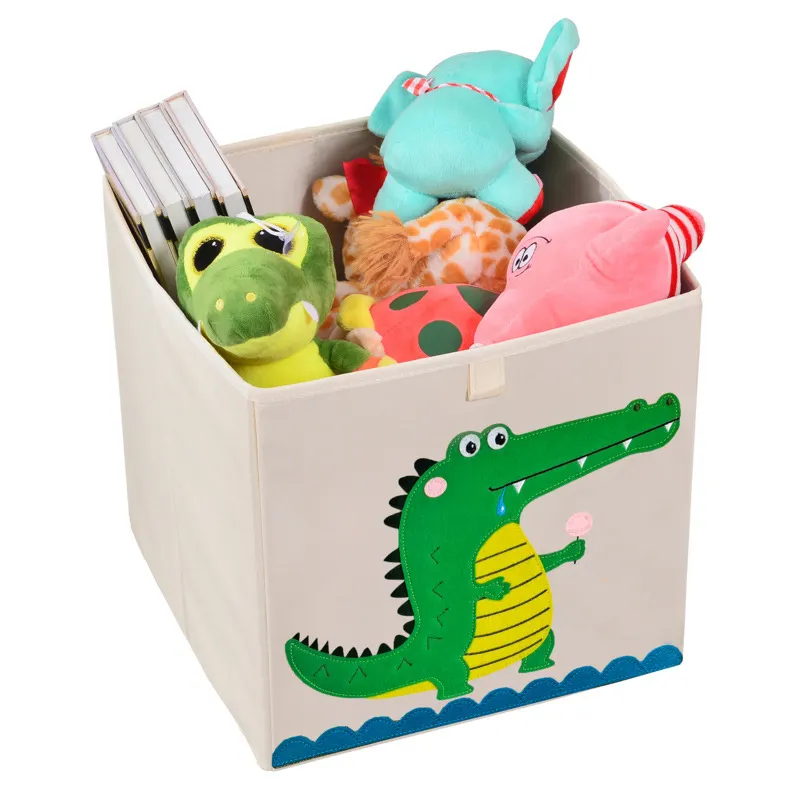 Cute Kids Toy Organizer Baby Clothing Folding Storage Box Collapsible Fabric Storage Cube Boxes with Animal Embroidery