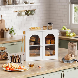 Modern Minimalist Bamboo Bread Box Rectangle Multifunctional <b>Kitchen</b> Storage For Food And Desserts With Layered Design - Product Image 1