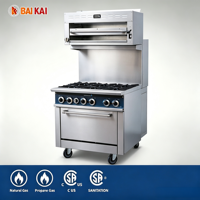 Cuisinière professionnelle à gaz en acier inoxydable pour restaurant, avec brûleurs, plaque de cuisson, gril et four, gaz naturel