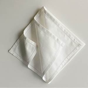 Wholesale 1cm Hemstitch Edge Drawnwork White Hotel Restaurant Dining Cotton <b>Linen</b> <b>Cloth</b> Napkin - Product Image 1