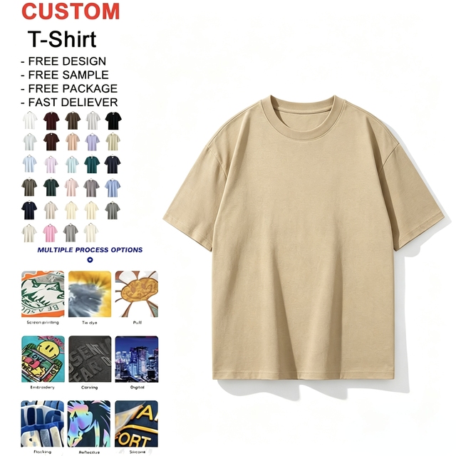 250g High Texture Heavyweight Pure Cotton Big Drop Shoulder Crew Neck T-shirt Streetwear for Export T-shirt Militaire