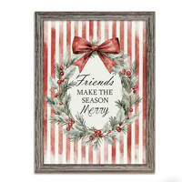 Décoration murale de Noël en bois vieilli avec citation et couronne, style campagnard saisonnier
