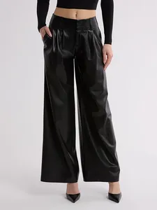 <span class=keywords><strong>Pantaloni</strong></span> dritti in similpelle opaca da donna <span class=keywords><strong>con</strong></span> <span class=keywords><strong>elastico</strong></span> in vita, <span class=keywords><strong>pantaloni</strong></span> larghi in PU elasticizzato, casual e alla moda <span class=keywords><strong>con</strong></span> tasche - Product Image 1