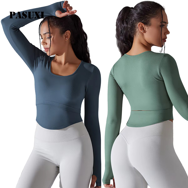 PASUXI Women's High Quality Long Sleeve Yoga Top Slim Fit Round Neck for Gym Running Activewear Casual Workout Sportswear