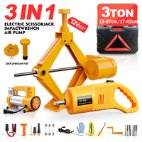Cric électrique à ciseaux 3 tonnes 12V, kit de réparation automobile 3-en-1 avec clé à chocs, gonfleur de pneus et lumière LED, ensemble d'outils de cric de voiture portable