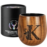 Verre à whisky en bois brûlé personnalisé avec la lettre K gravée, résistant aux chocs, compatible congélateur, fait main, cadeau pour homme, papa