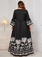 Haute qualité manches évasées col en v robe ample coupe élégante taille naturelle robe d'été grande taille robes décontractées