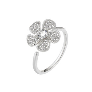 Anillo Giratorio Ajustable con Flor, Antiestrés, Sin Deslustre, Microincrustaciones de Zirconia, Cobre Chapado en Oro, Estilo Coreano, Joyería Minimalista - Product Image 1