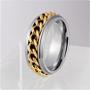18K Gold Plated <b>Tungsten</b> <b>Ring</b> Stainless Steel Moveable Gold Chain with Stylish Steeped Edges Trendy Anniversary Gift - Product Image 2