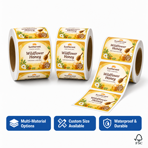 Personalized Custom Brand Logo <b>Adhesive</b> Label <b>Roll</b> Printing Food Labels Honey Stickers Tea Stickers Customized Packaging Labelsa - Product Image 2
