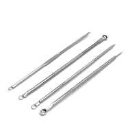 4PCS Kit d'outils d'extraction de comédons en acier inoxydable avec nettoyeur de pores et traitement de l'acné