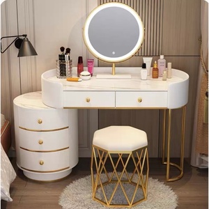 Mobiletto Laterale Bianco Stile Europeo, <span class=keywords><strong>Tavolo</strong></span> da <span class=keywords><strong>Trucco</strong></span> Intelligente in Legno, Arredo Camera da Letto con <span class=keywords><strong>Specchio</strong></span>, 4 Cassetti e Sedia, Toeletta - Product Image 3