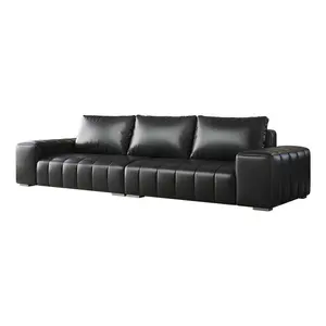 Sofá de couro italiano modular minimalista para sala de estar, sofá de linha reta, capa de couro moderno, teclas de piano, luxuoso, ideal para uso