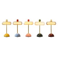 Lampe de table en forme de champignon rechargeable, tactile, 3 couleurs à intensité variable, style nordique, base en verre et fer, lampe de chevet pour chambre à coucher, salon
