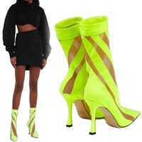 Bottes en maille pour femmes, mode personnalisée, bout pointu, talon haut, bottes élastiques, design transparent, grandes tailles, bottes à la cheville pour femmes
