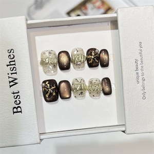 <span class=keywords><strong>Uñas</strong></span> Postizas Acrílicas <span class=keywords><strong>de</strong></span> Alta Calidad Hechas a Mano con Cuentas <span class=keywords><strong>de</strong></span> Vidrio Caramelizadas, Brillo, <span class=keywords><strong>Relieve</strong></span> 3D y Puntas Cortas, Venta al Por Mayor - Product Image 1