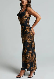 Il produttore di abbigliamento femminile OEM offre abiti lunghi floreali alla moda eleganti con Design nero senza maniche all'ingrosso - Product Image 3