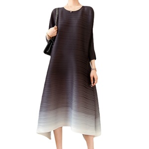 Vestidos Largos Casuales Elegantes para Mujer, Plisados, Corte en A, Transpirables, Tallas Grandes, Estampado Degradado, Formales de Oficina, Naturales - Product Image 1