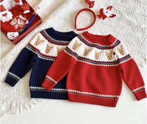 <span class=keywords><strong>Pull</strong></span> de fête de Noël pour bébés et enfants garçons et filles <span class=keywords><strong>Pull</strong></span> en pur coton cerf fait main Jacquard pour le nouvel an - Product Image 1