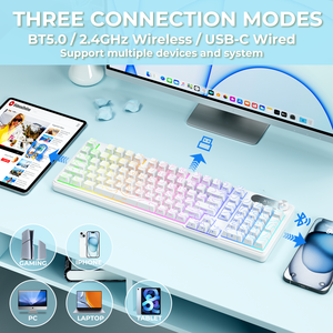 XVX K98 Membrane <strong>Keyboard</strong> Silent Key Tri-Mode RGB <strong>Backlit</strong> Membrane PC <strong>Keyboard</strong> <strong>with</strong> Topography Pattern Keycaps - Product Image 5