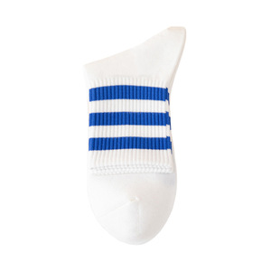 Chaussettes d'équipage de base blanches unies Chaussettes d'école en coton pour enfants Chaussettes à bandes pour garçons et filles - Product Image 5